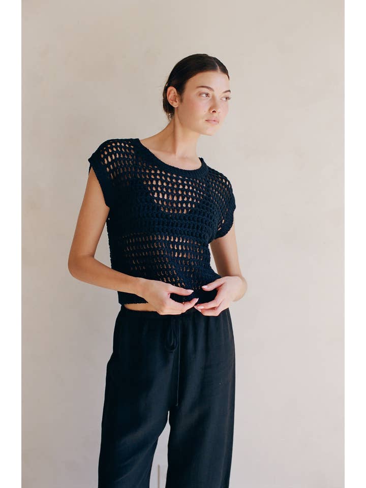 a.ren - Venta al por mayor Jersey corto de punto - Mujer - AW1068 | Jersey de Punto Acrílico Tencel Lino Pullover Top1