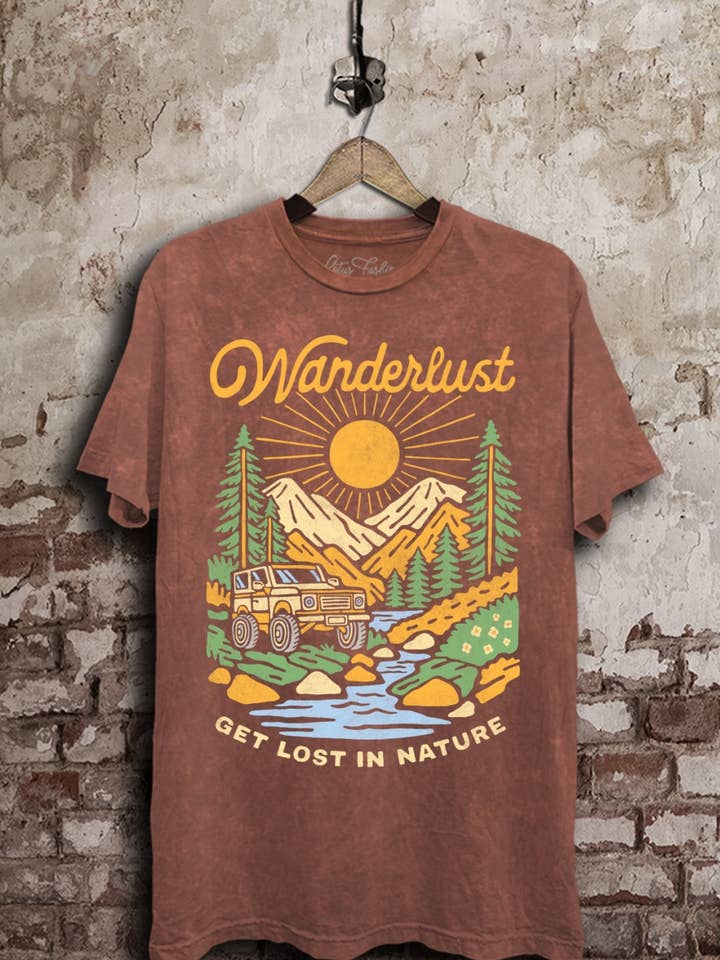 Wanderlust Get Lost in Nature Graphic Top for wholesale by Lotus Fashion Collection