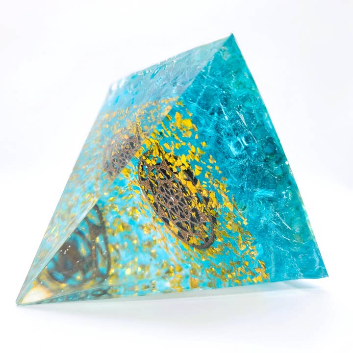 Slightly Askew Art - Wholesale Decorative Tabletop Object - Eco-Friendly Orgonite Pyramid with Mandala Pattern6