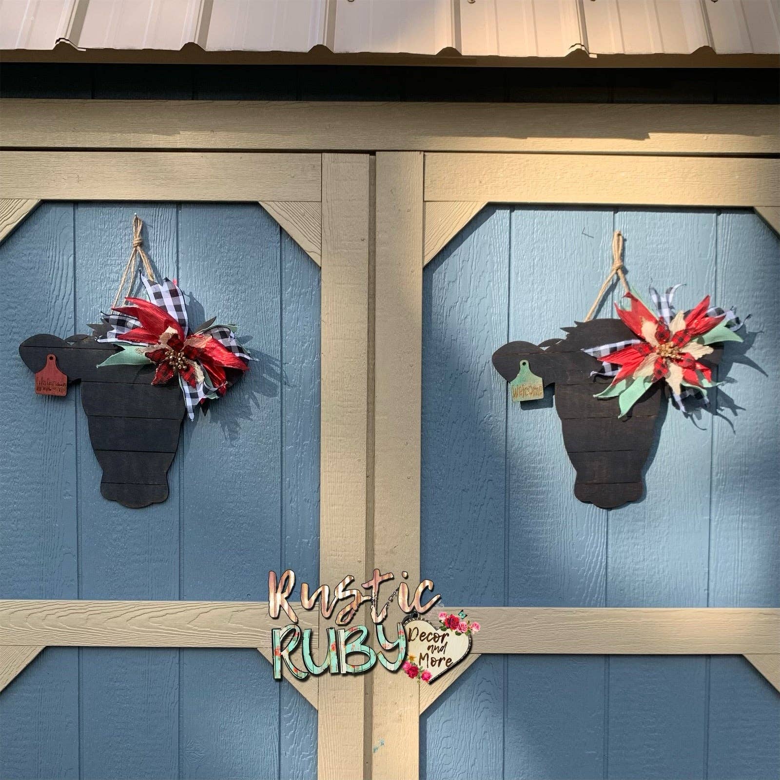 Rustic Ruby Decor and More LLC - Wholesale Door Hanger - Christmas Heifer Door Hanger Black1