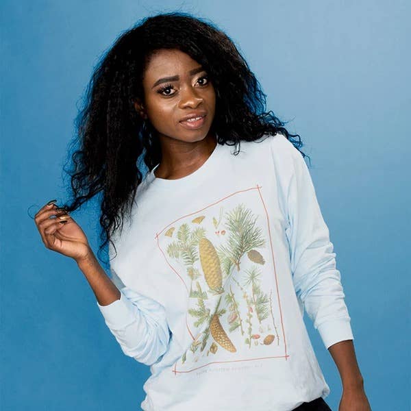 femfetti - Wholesale T-Shirt (Graphic) - Women's - Vintage Pine Tree Chart Long Sleeve