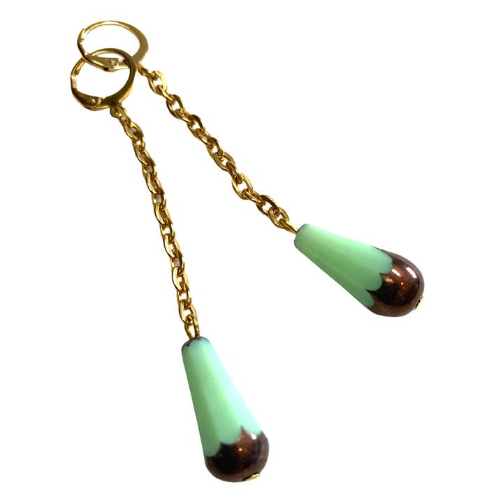 Green Jadite chain earrings for wholesale by Honey Rose & K Jewelry