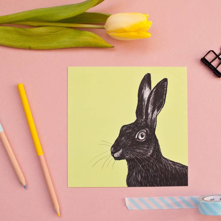 Postcard Rabbit, Animal Illustration Green for wholesale by Katja Rub