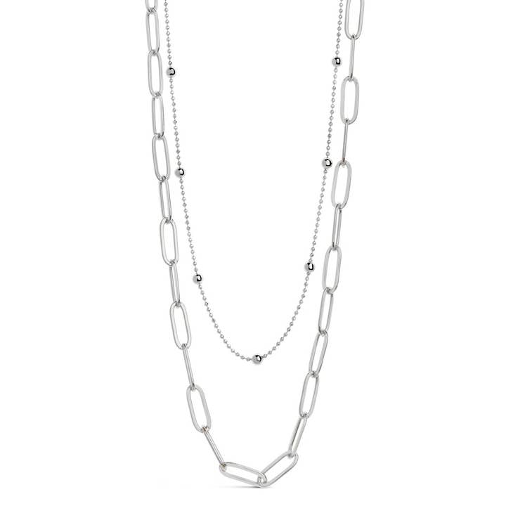Sterling Forever - Wholesale Link & Chain Necklace - Leah Beaded & Paperclip Layered Chain Necklace7