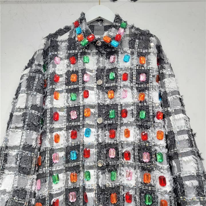 Productseeker - Wholesale Button Down Shirt - Women's - JK081 Chic Rhinestone Checkered Shirt - Women’s Fashion