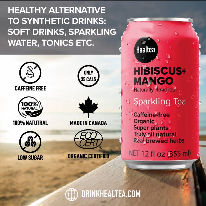 The Healtea – wholesale Kolsyrat vatten – Hibiskus och mango mousserande premium botanisk infusion