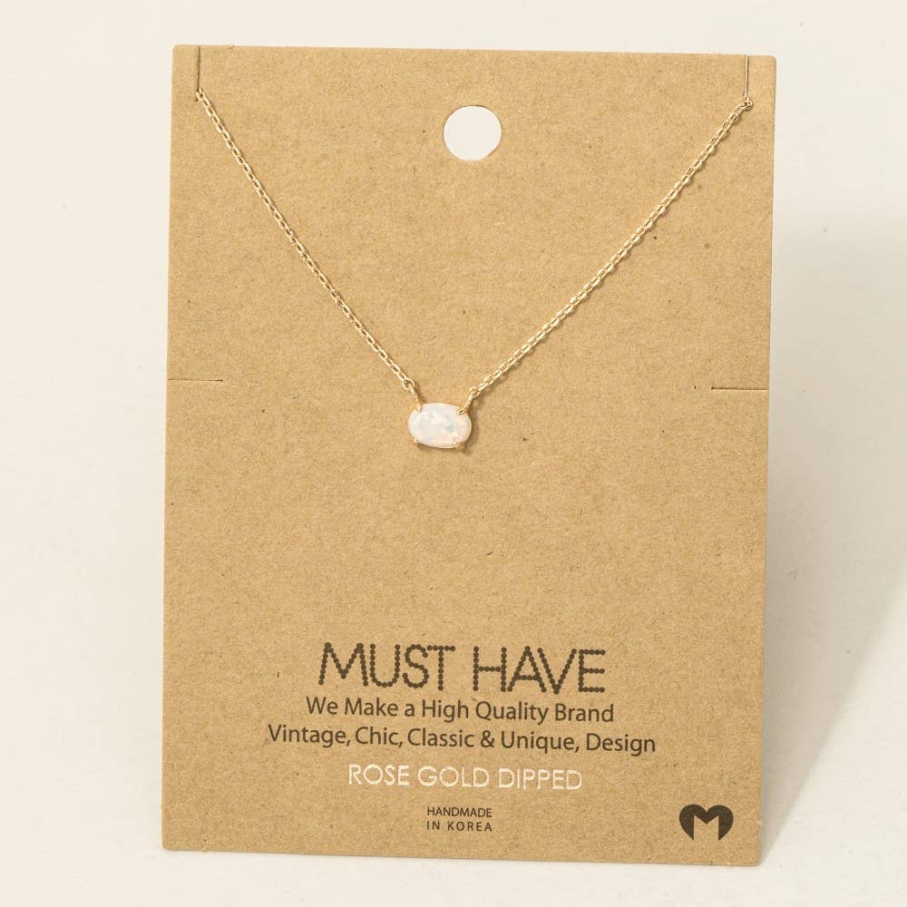 Fame Accessories - Wholesale Pendant/Charm Necklace - Gold Dipped Oval Opal Pendant Necklace4