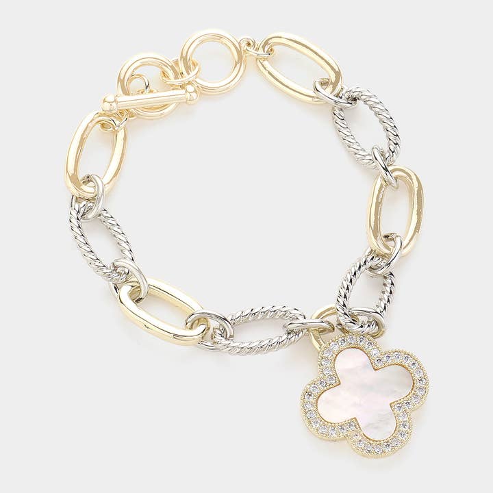 Sensibling Corp. - Wholesale Charm/dangle bracelet - 14K Gold Plated CZ Stone Paved Quatrefoil Charm Bracelet1