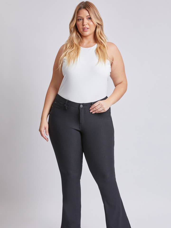 Black Missy Plus Hyperstretch Mid Rise Mini Bootcut Pant for wholesale on Faire