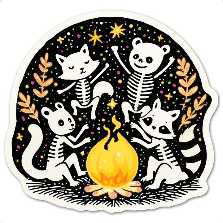 Woodland Skeleton Animals Sticker, Cute Halloween Gifts for wholesale by Loftipop