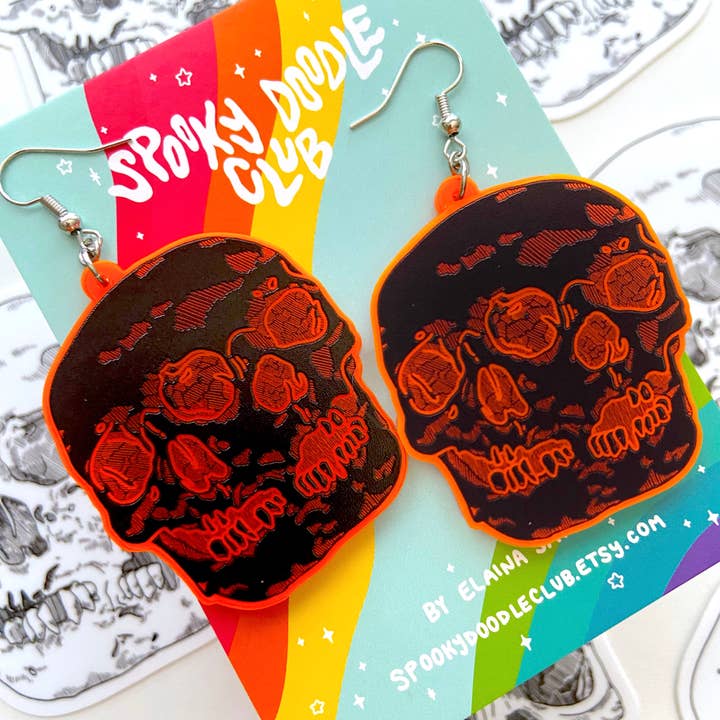 Spooky Doodle Club - Wholesale Dangle Earrings - Conjoined Skull Earrings - Spooky Halloween Jewelry4
