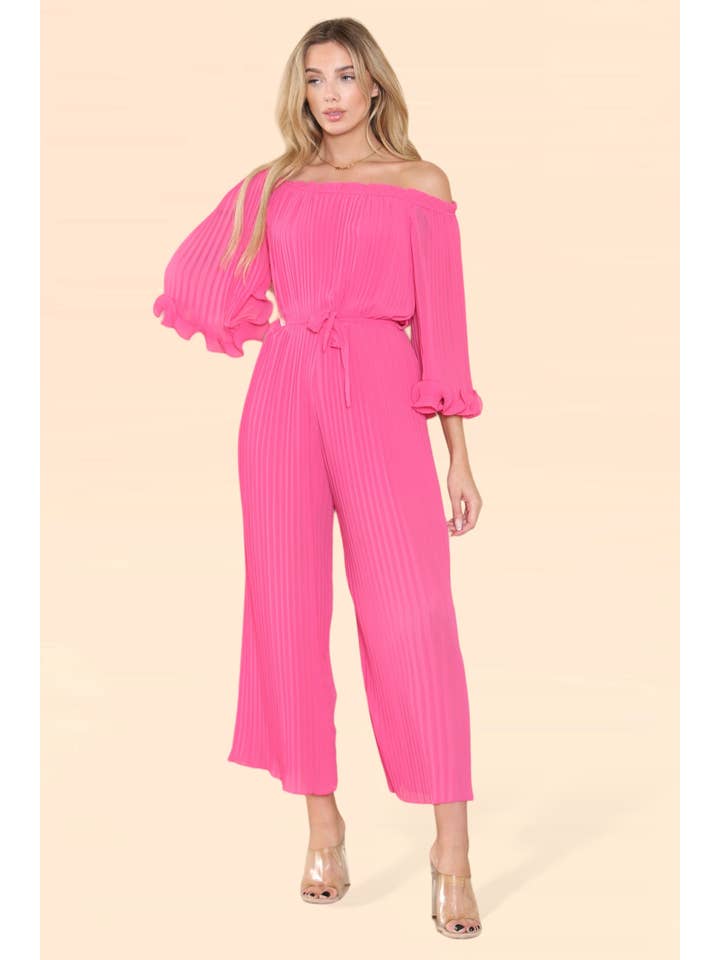 Kurt Muller - Wholesale Jumpsuit - Women's - Sofia Bardot Pleated Frill Jumpsuit
