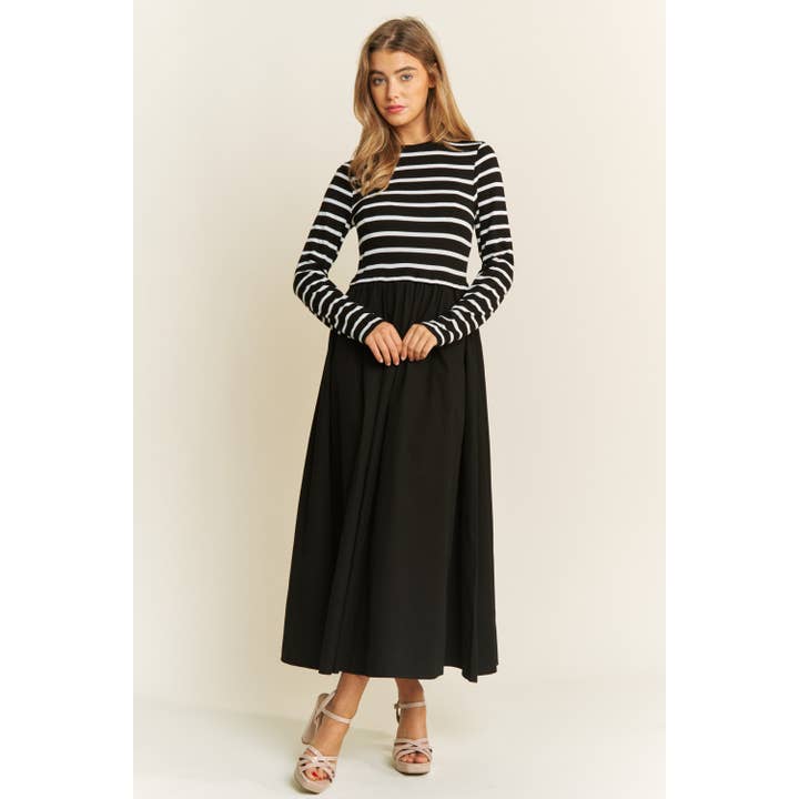 Sweet Generis - Wholesale Dress - Women's - COTTON MAXI DRESS WITH KNIT STRIPE TOP WITH LONG SLEEVES4