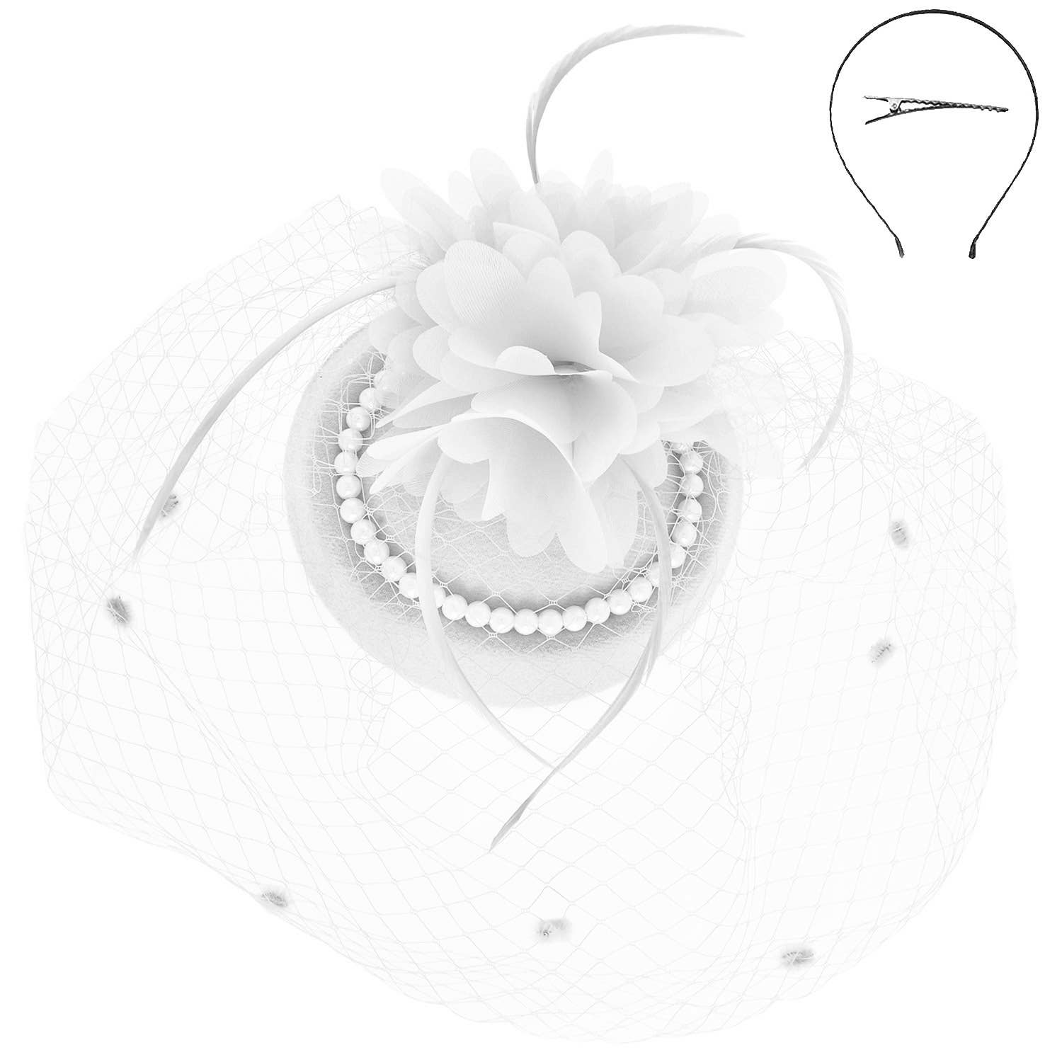 SP Sophia Collection - Vente Chapeau bibi – femme - Fascinateur orné de bijoux à plumes florales 8