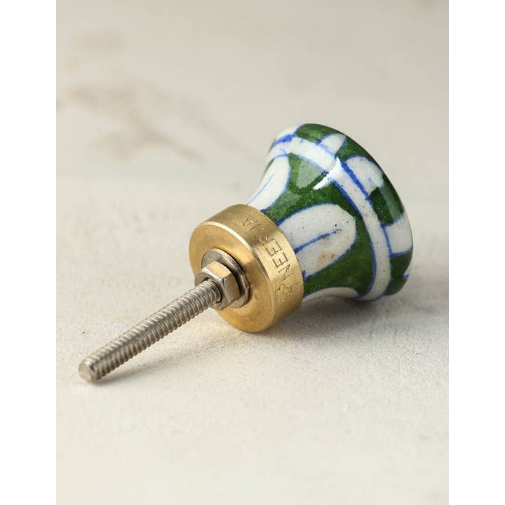 KNOBCO - Wholesale Knob/Pull - Handmade Round Green and White Checkerboard Ceramic Cabinet Knob | Furniture Door Ceramic Knobs |Ceramic Knob