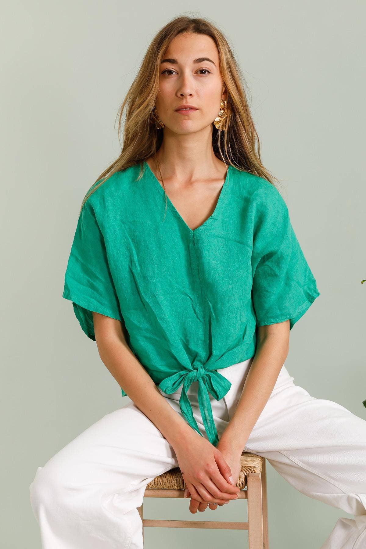 LÉA & LUC - Wholesale Overhemd met knopen - Dames - 100% linnen blouse met korte mouwen REF. 2507118