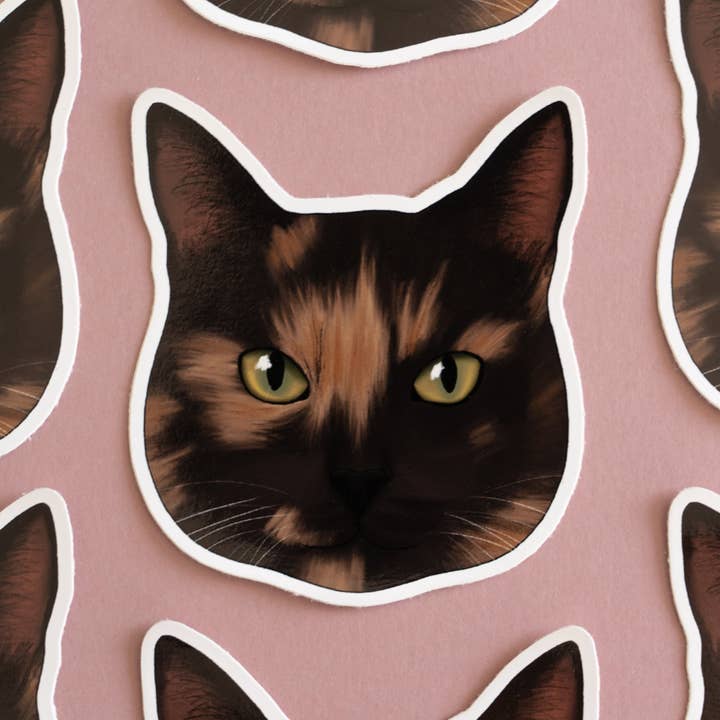 Tortoiseshell Cat Sticker for wholesale by Hayley Jade Design Studio