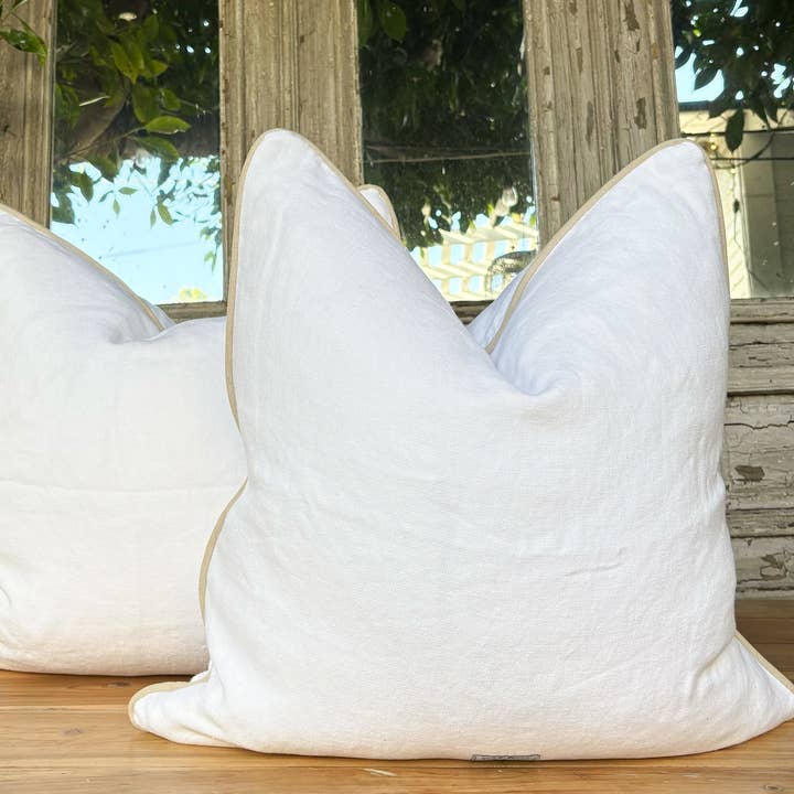 Blanche Pillow w/Tan Piping for wholesale by Tumbleweed & Dandelion