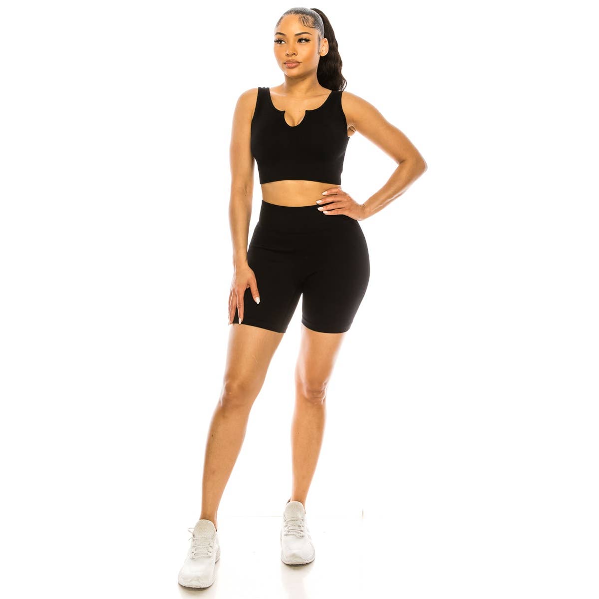 Lime All the Time - Wholesale Activewear Set - Women's - 2 Pcs Set Ribbed Muscle Tank Bra and Highwaist Short2