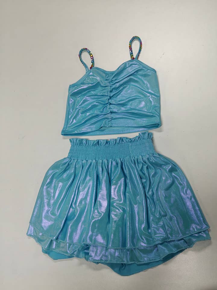 Ellie and Mila - Vente Ensemble haut et jupe – enfant - Ensemble jupe-short bleu métallisé11