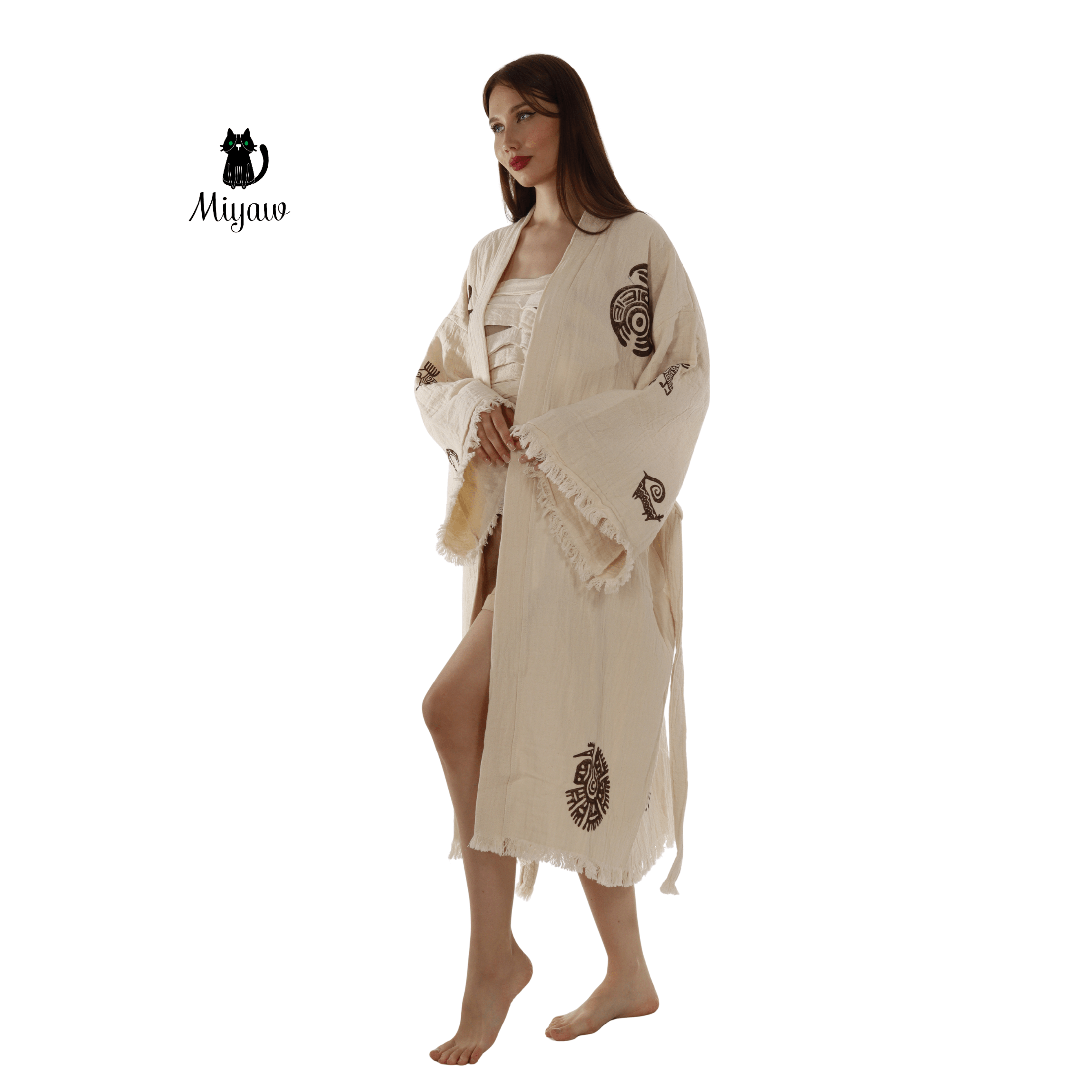 Beige Azteekse Badjas – Lange Lichte Pluche Fleece Badjas Vrouwen voor groothandel op Faire6
