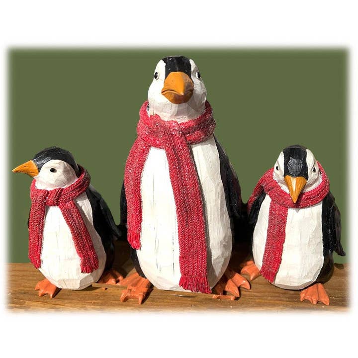 Resin Penguin Figurine with Red Scarf - Set of 3 for wholesale by Will's Company