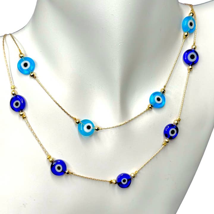Gouden Ketting Boze Oog Ketting – Lichtblauwe & Marine Opties voor wholesale door Loli