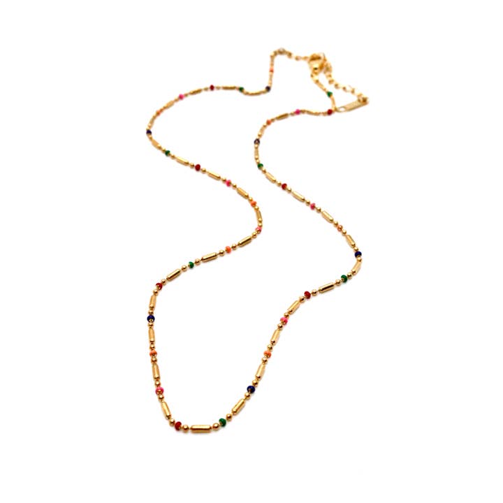 Collier en chaîne délicate à pois dorés et arc-en-ciel -Collection French Flair- pour la vente par LIZOU