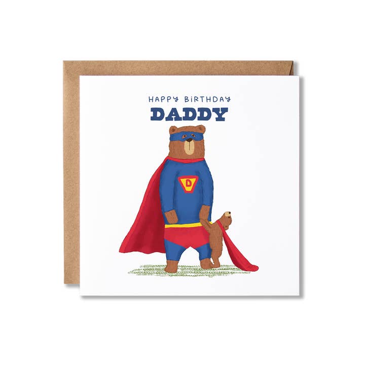 Super Dad Happy Birthday Daddy 1, 2 or 3 cubs Card for wholesale by Badgerbee Design