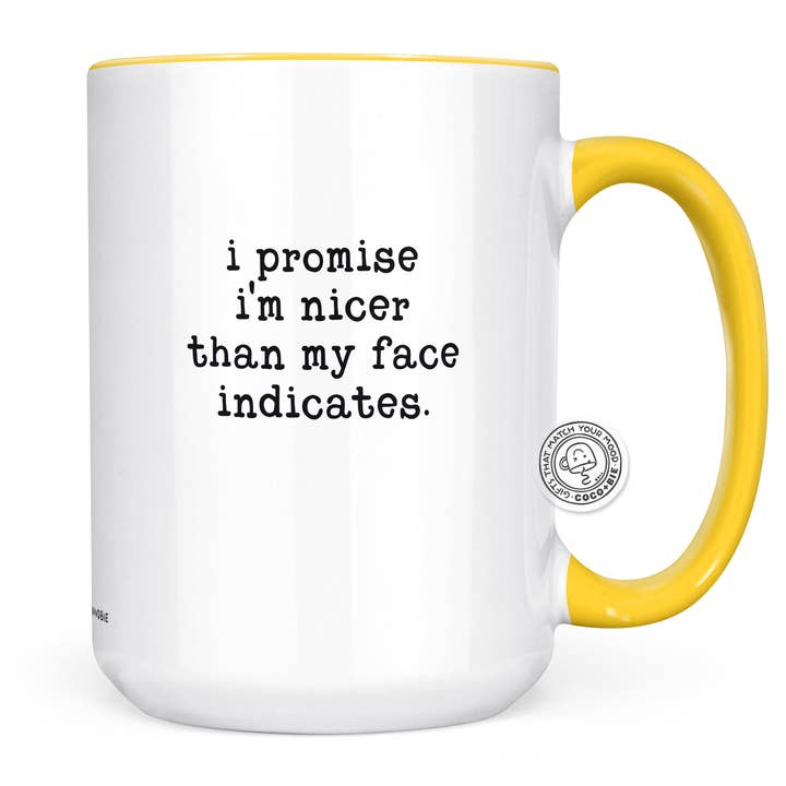 I Promise I’m Nicer Than My Face Indicates Mug – Funny Mug for wholesale by coco+bie designs