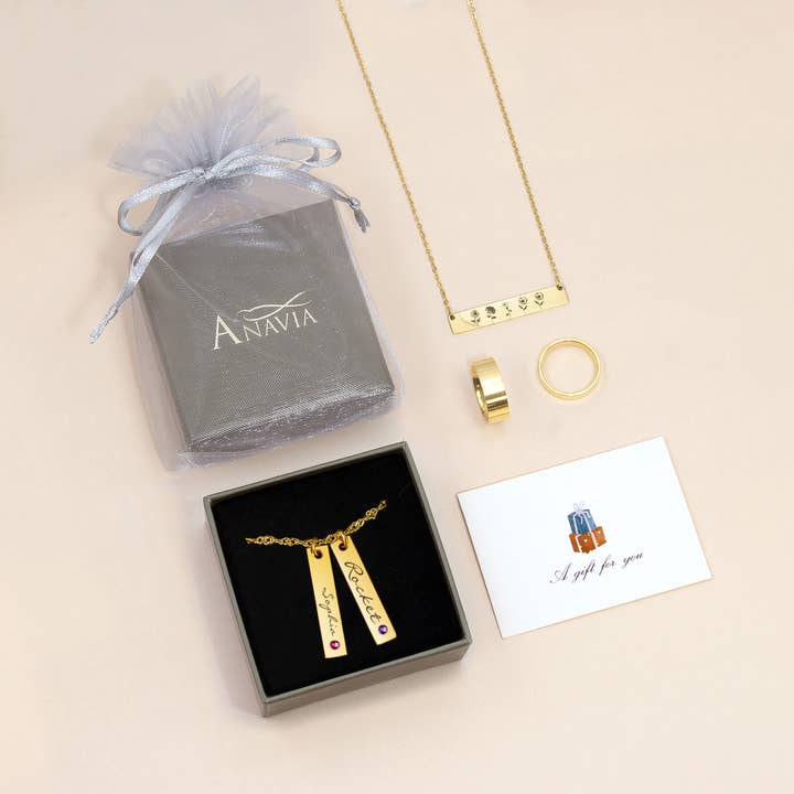 Anavia - Vendita all'ingrosso Collana con ciondolo/pendaglio - Barra con Pietre Nascita Personalizzate - Gioiello Regalo per la Festa della Mamma