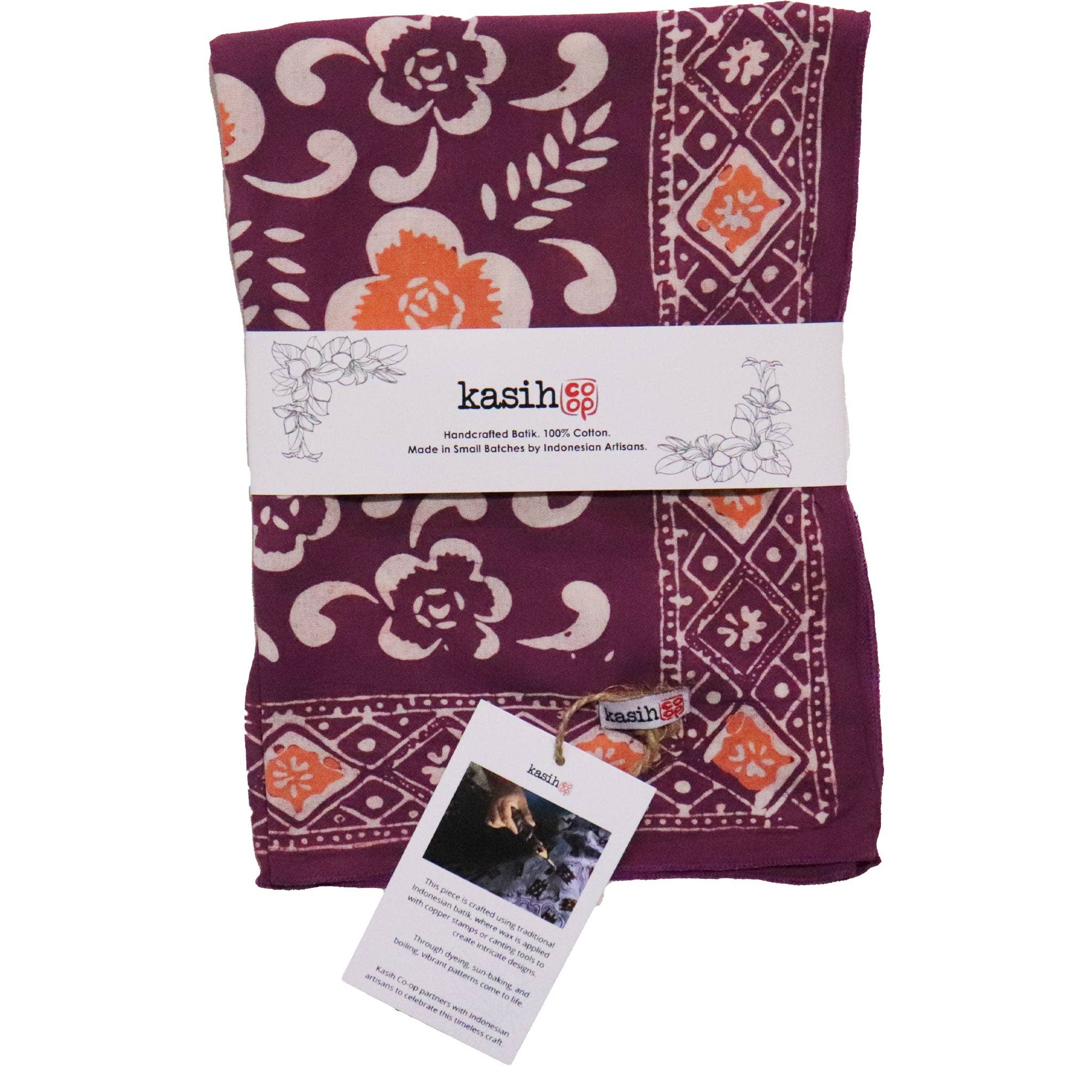 Kasih Co-op – Engroshandel Bandana - Dame – Håndfarvet Batik Bandana, 100% Blød Bomuld, Plumeria, Pink Lilla6