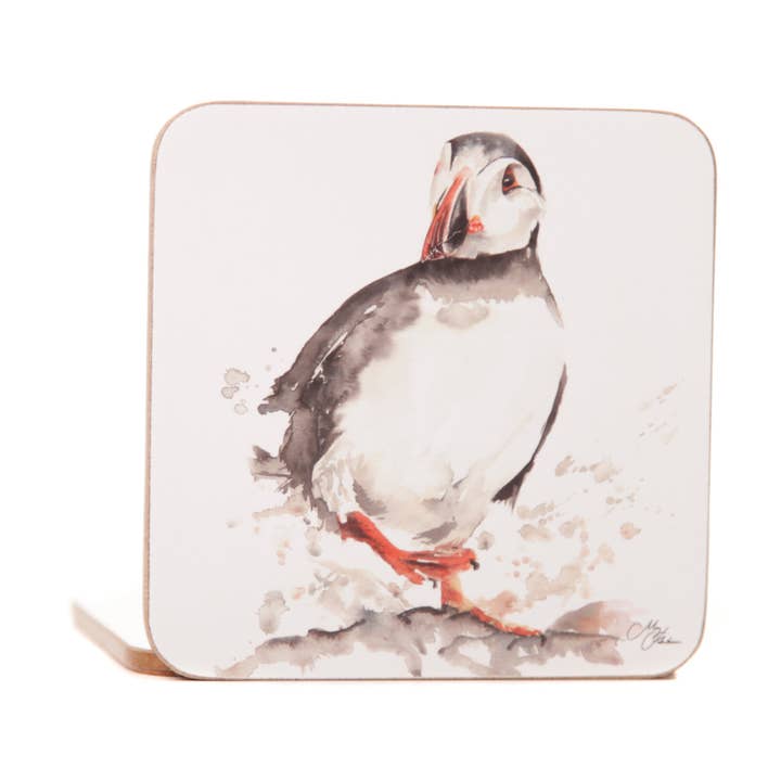 'The Coast' Puffin Watercolour Design Coasters for wholesale by Meg Hawkins Art