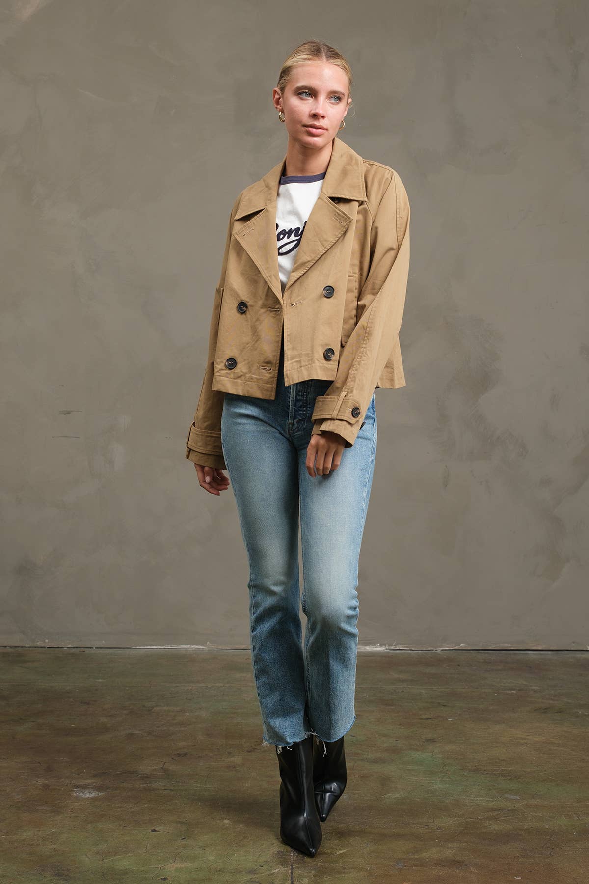 KHAKI BEIGE Short Double-Breasted Trench Jacket - RJ1036 for wholesale on Faire5