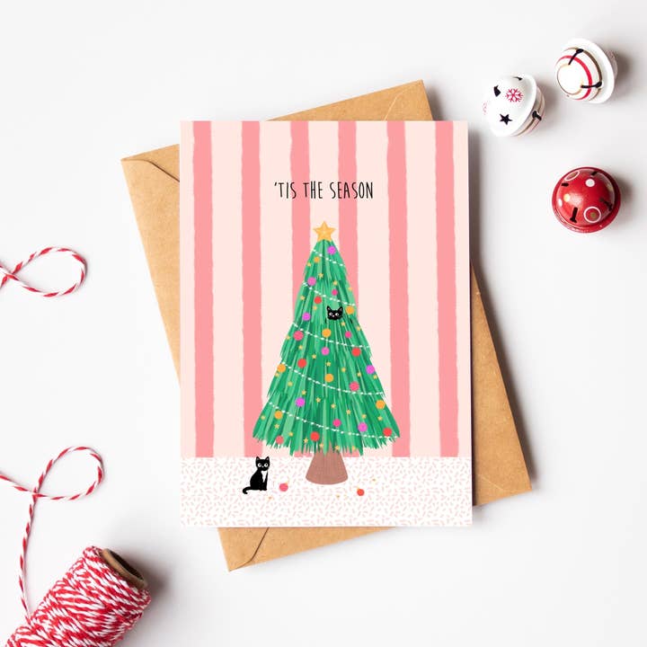 A6 Girly Cats Christmas Card - " Tis the Season" for wholesale by Ditsy & Stitch