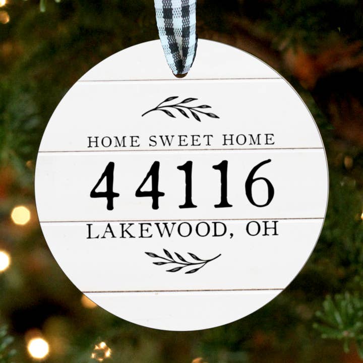 Zip Code Farmhouse Ornament for wholesale by Melody Press Co.