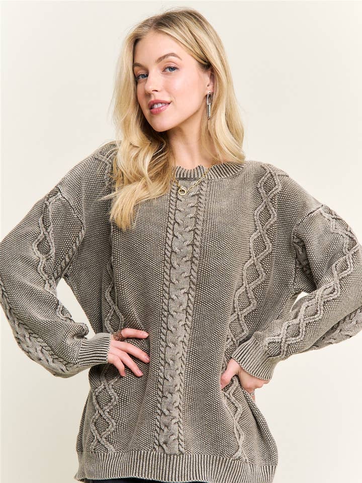 CESW4172-CABLE KNIT CREWNECK SWEATER for wholesale by ADORA LA