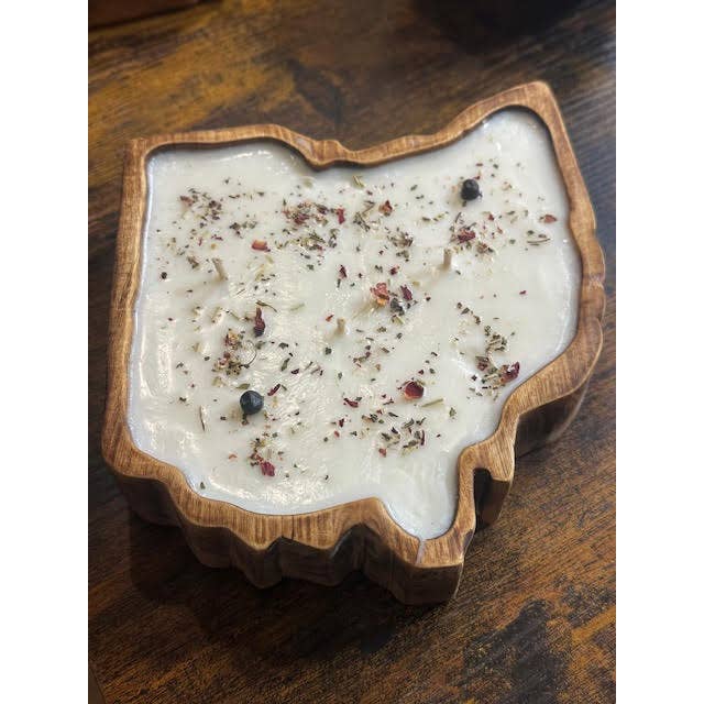 Ohio Wood Bowl Candle for wholesale by Mud Lake Soap Shop