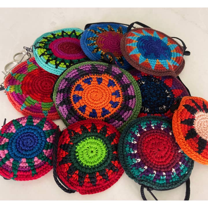 Portamonete a tracolla circolare ricamato messicano per la vendita all'ingrosso da parte di Pura Vida