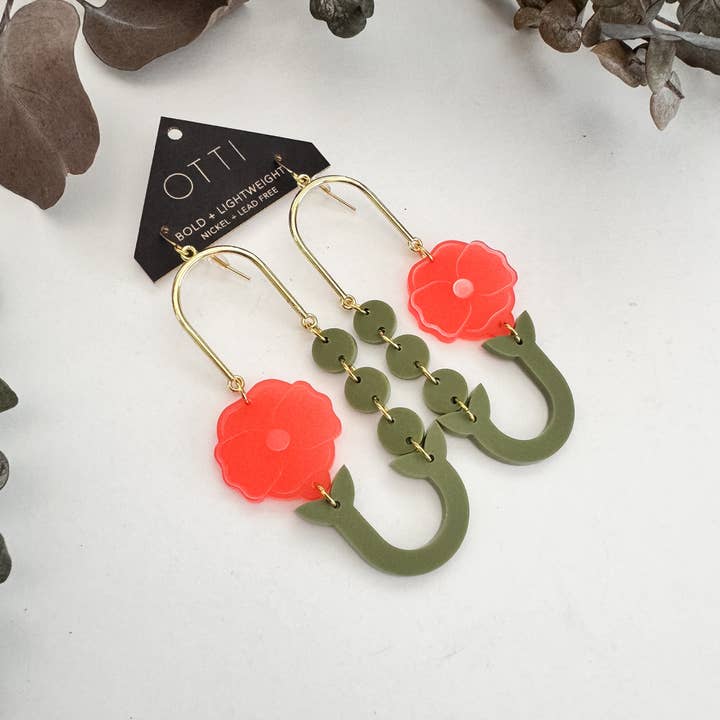 OTTI - Wholesale Dangle Earrings - Botanical-Inspired Lightweight Acrylic Earring: Poppy Loop3