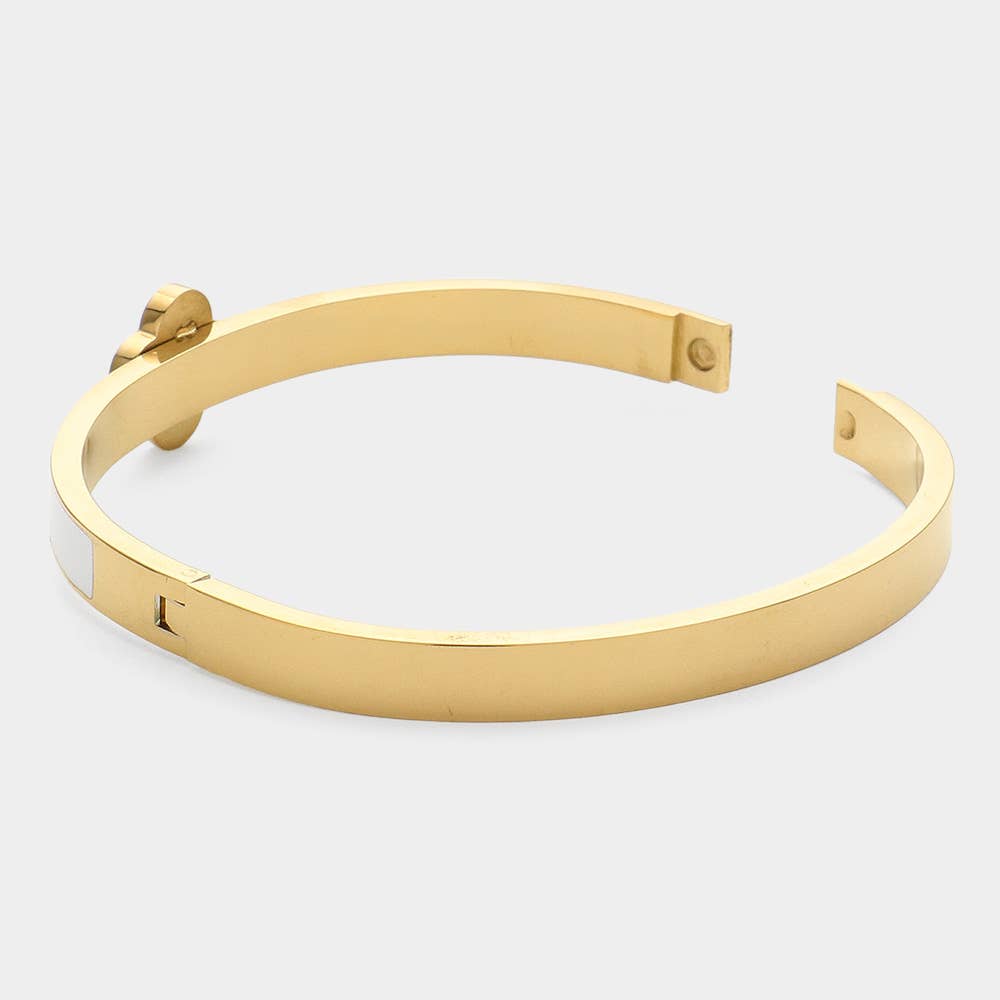 Sensibling Corp. - Vente Bracelet jonc - Bracelet charnière en acier inoxydable avec motif trèfle à quatre feuilles7