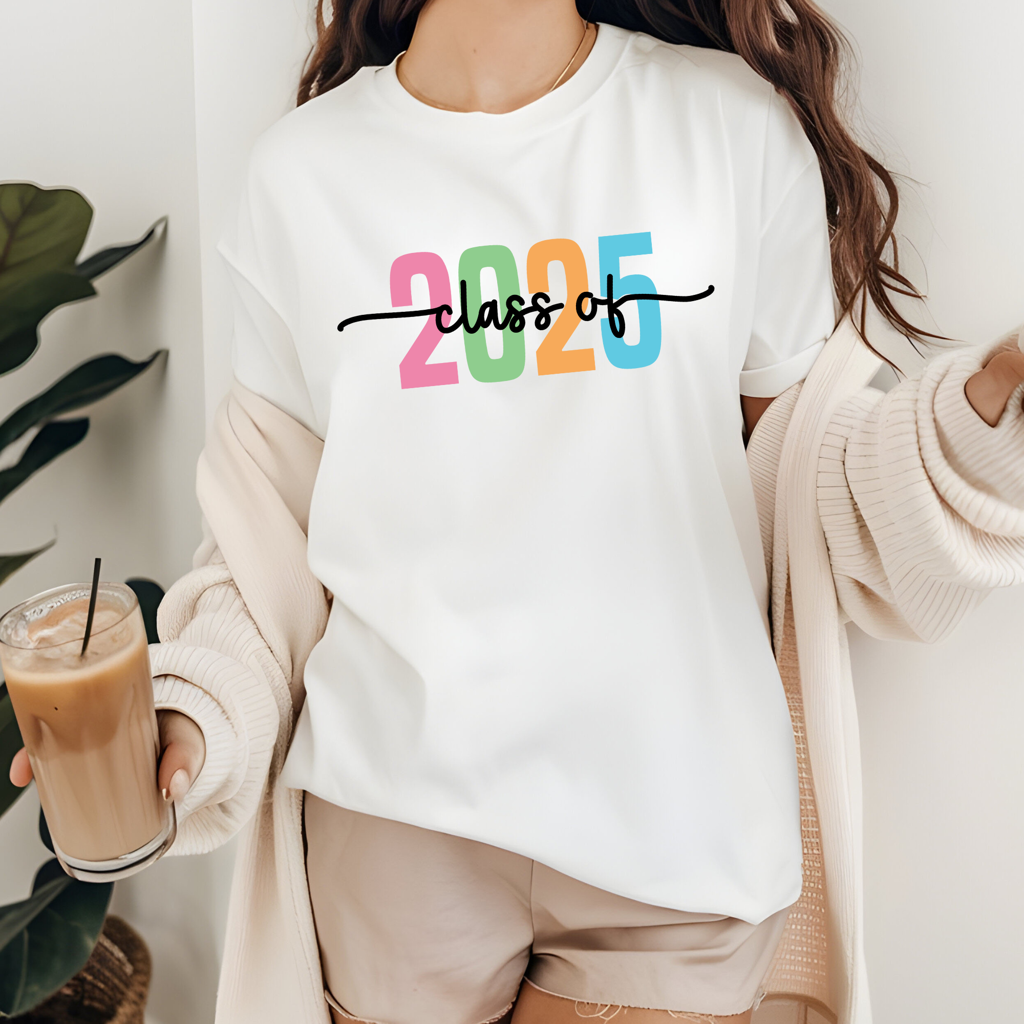 White Senior 2025 T-Shirt Back to School Apparel Class of 2025 for wholesale on Faire0