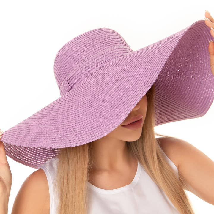 anbfashion - Wholesale Straw Hat - Women's - MONOCHROME BAND WIDE BRIM FLOPPY PAPER STRAW SUN HAT