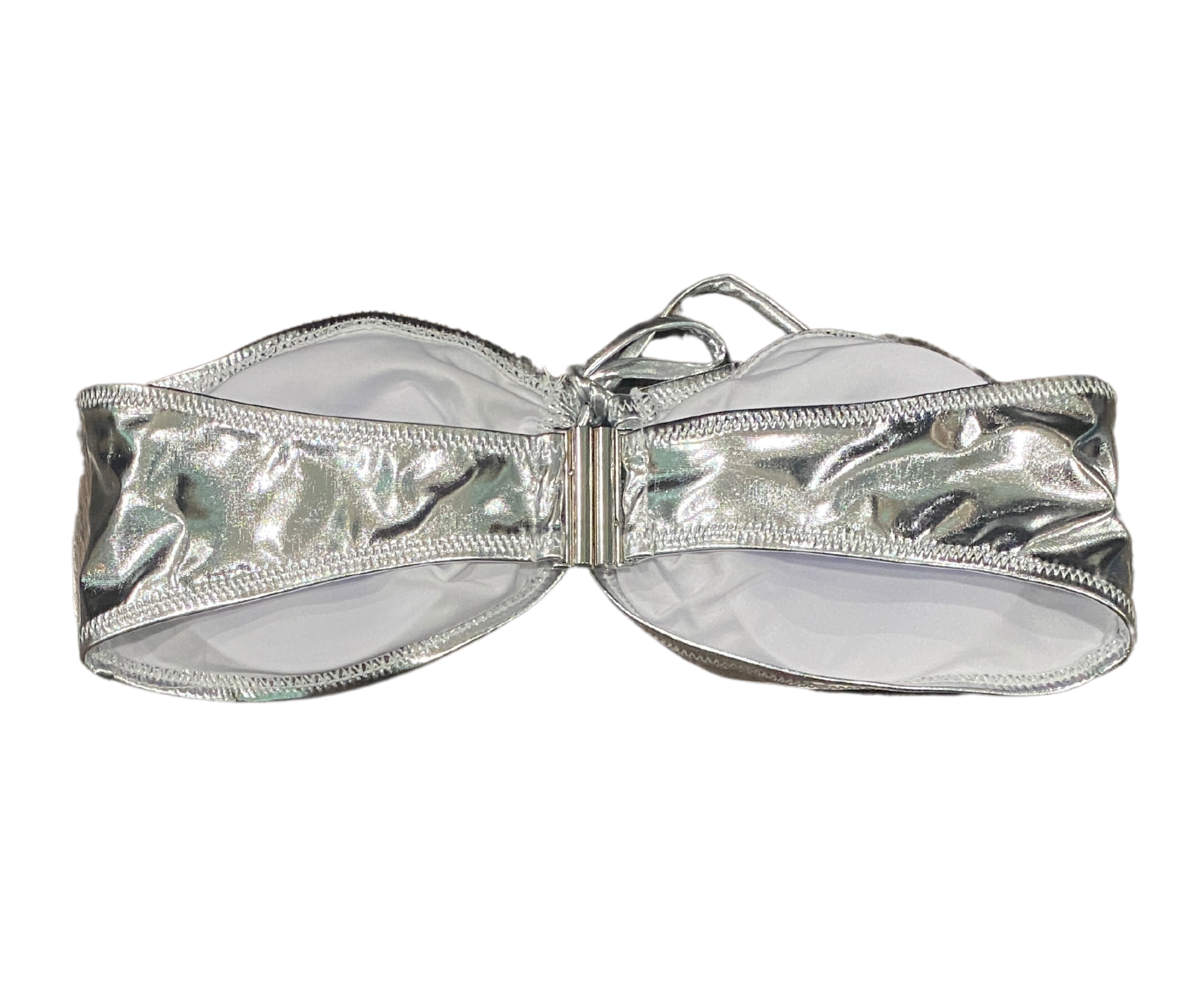 Rebel Reid - Wholesale Two Piece Swimsuit - Women's - Silver Metallic Bandeau Bikini Set (Top+Bottom)2