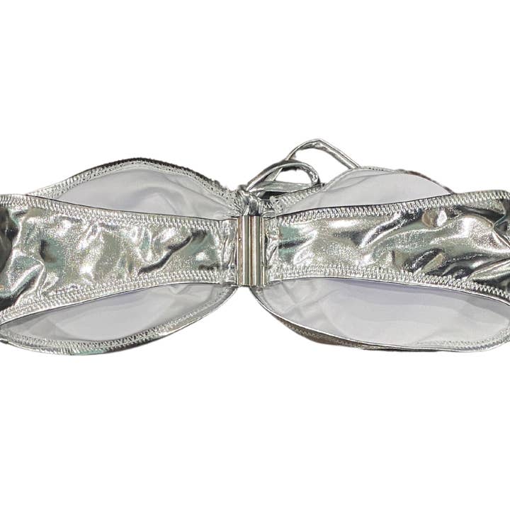 Rebel Reid - Wholesale Two Piece Swimsuit - Women's - Silver Metallic Bandeau Bikini Set (Top+Bottom)2