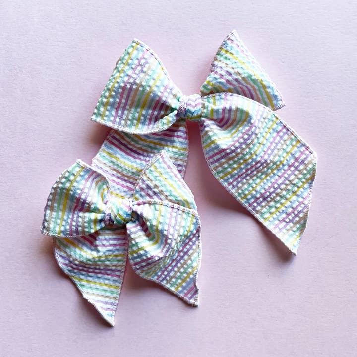 Pastel Seersucker Rainbow Elle Bow for wholesale by Lady Eleanor & Co