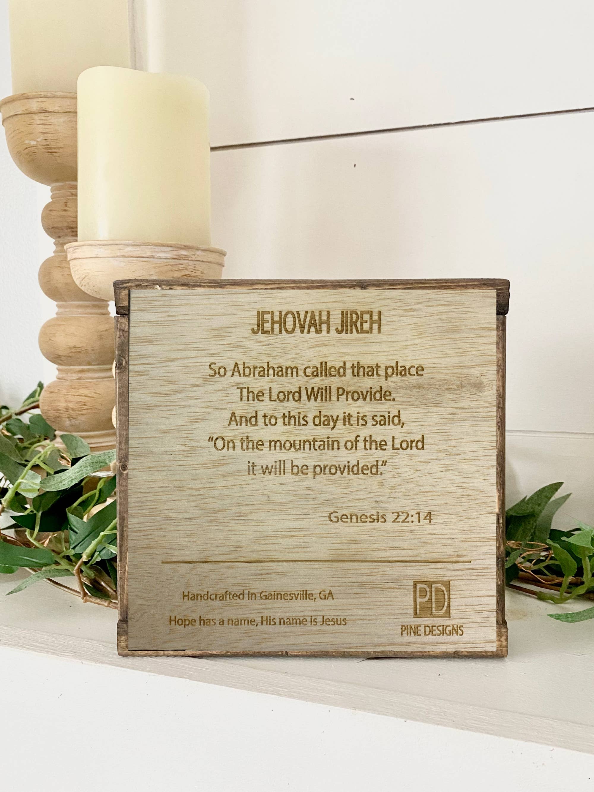 Pine Designs - Wholesale Sign - 7 x 7 Jehovah Jireh, The God who Provides, Hebrew Name 1