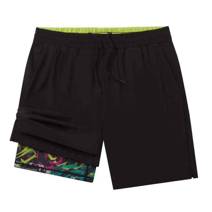 The Warm Up | Black and Neon Ball Hammock® 7 Inch Athletic Shorts for wholesale by Shinesty, Inc