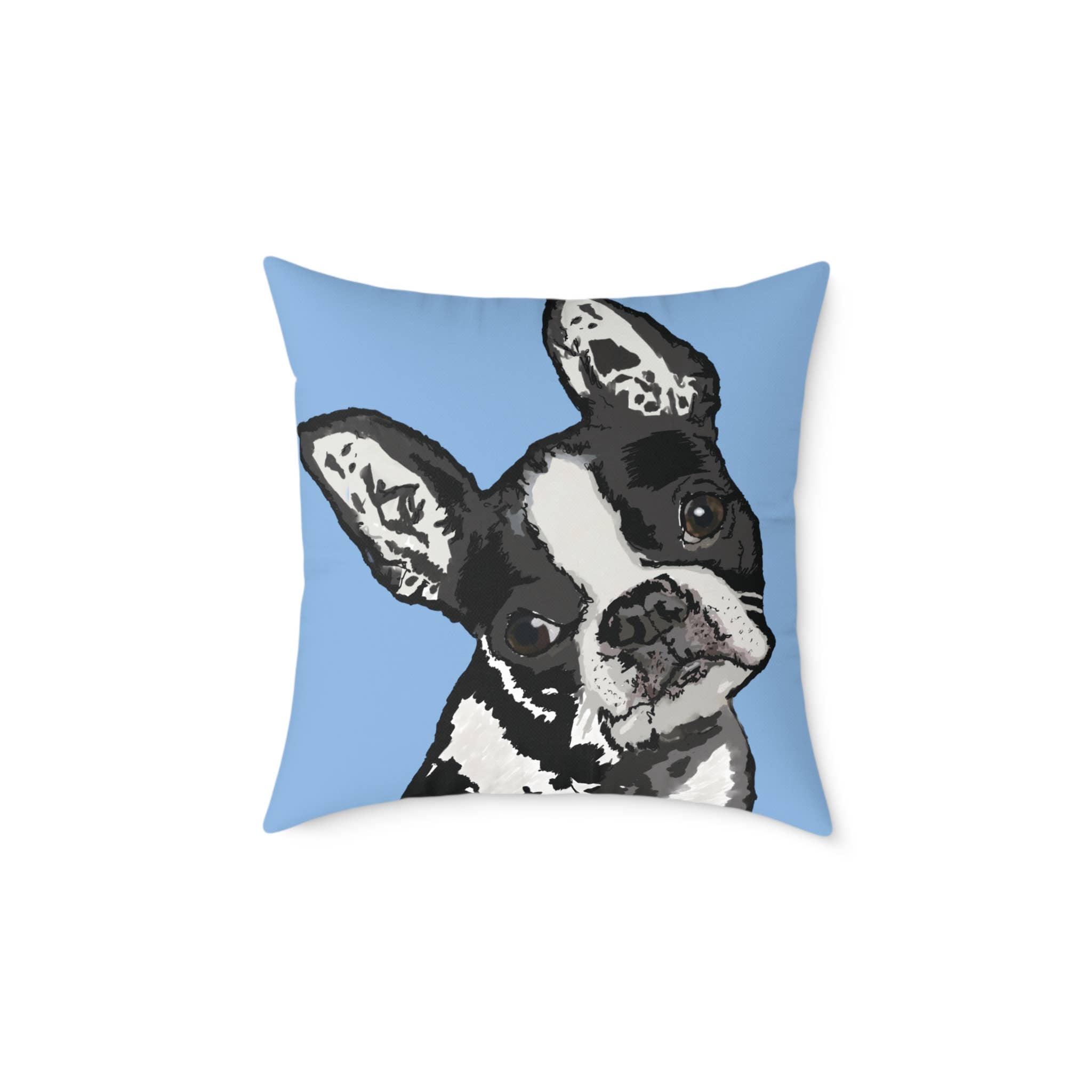 Blue Cava - Wholesale Throw/Decorative Pillow - Boston Terrier Throw Pillow — Cute Dog Portrait3