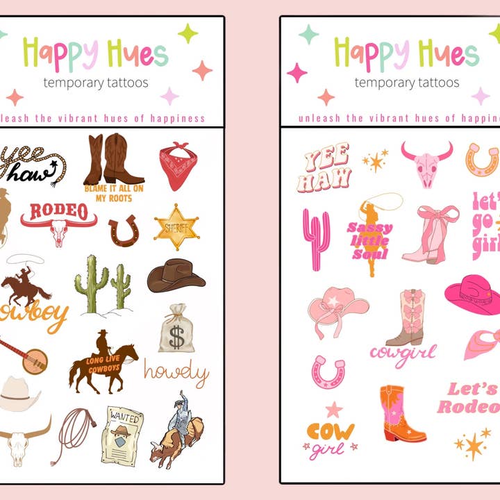 Happy Hues Tattoos - Wholesale Temporary Tattoo - Kids - Cowboy Temporary Tattoos